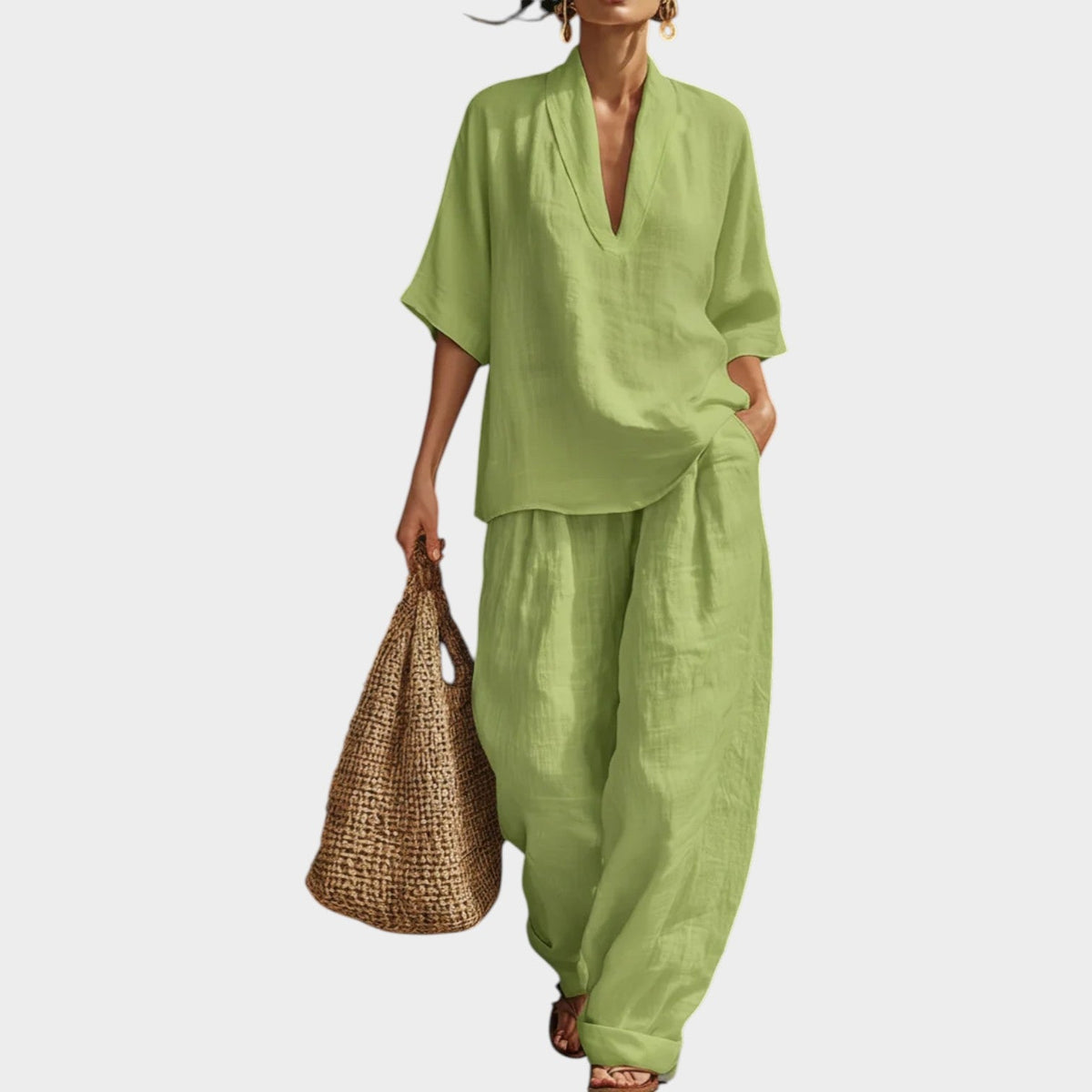 Women's Linen Two-Piece Set Flowy Top & Wide Leg Pants