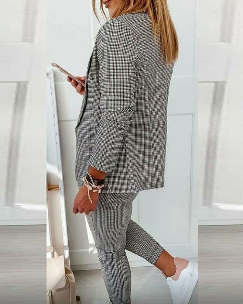 Blair | Women's Long Sleeve Plaid Blazer and Slim Pants Suit Set