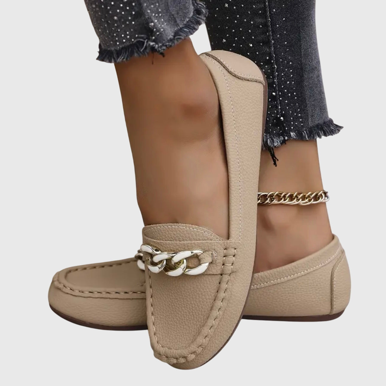 Harlow | Women's Casual Slip-On Loafers with Gold Chain Accent