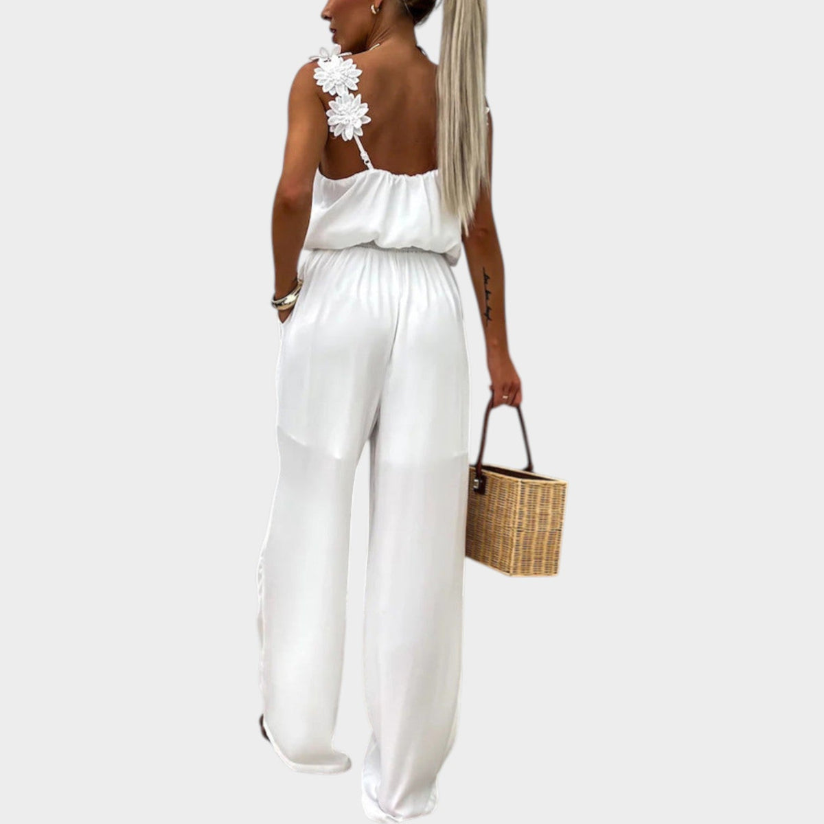 Women's Floral Strap Wide-Leg Jumpsuit