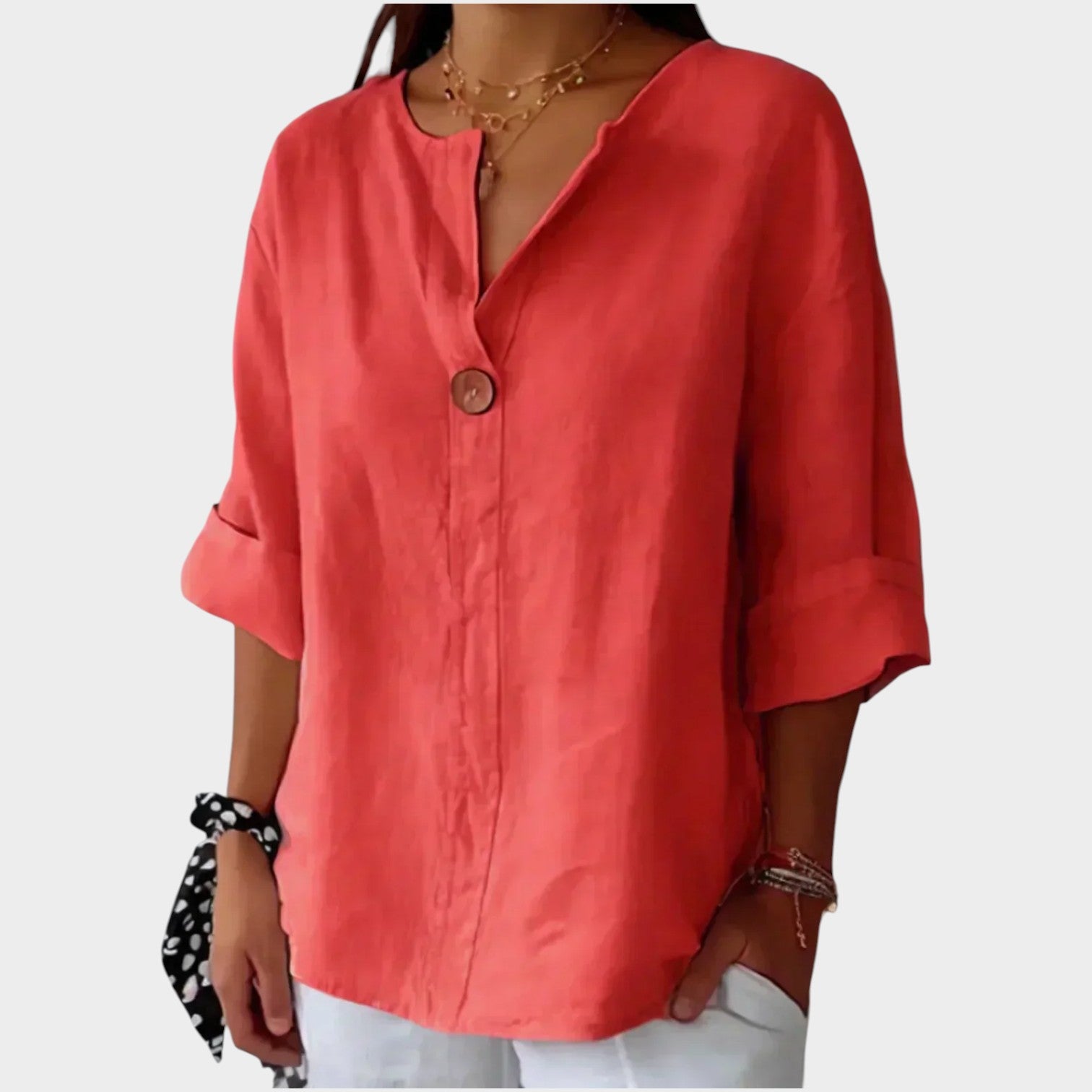 3/4 Sleeve V-Neck Blouse
