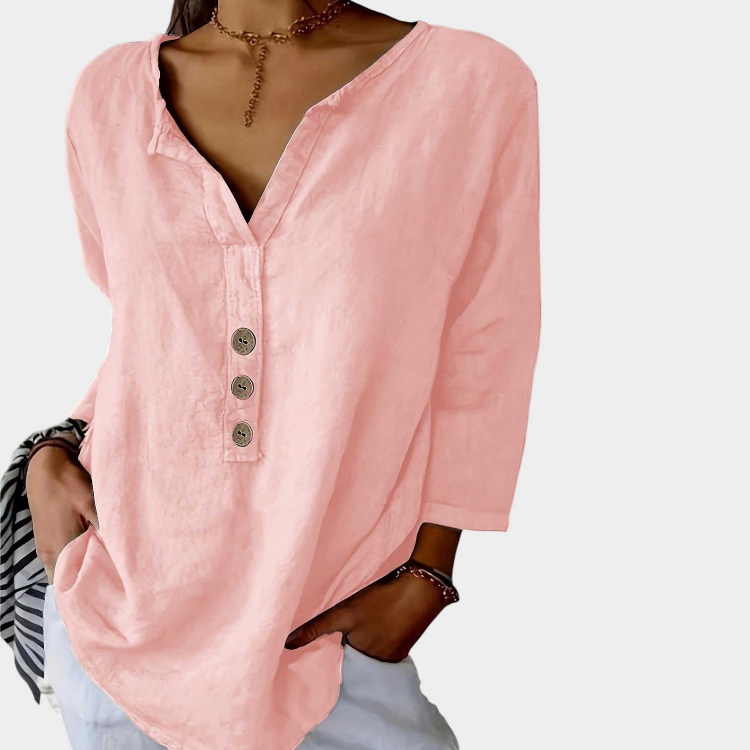 Button Up V-Neck Blouse