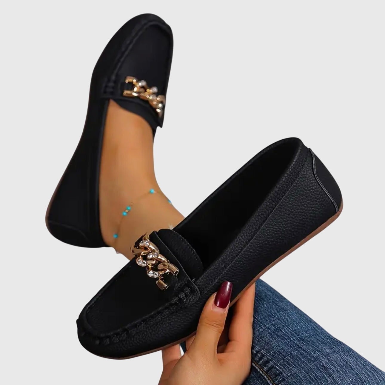 Harlow | Women's Casual Slip-On Loafers with Gold Chain Accent