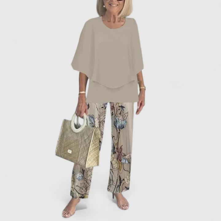 Fern | Women's Floral Print Casual Top & Wide-Leg Pants Ensemble