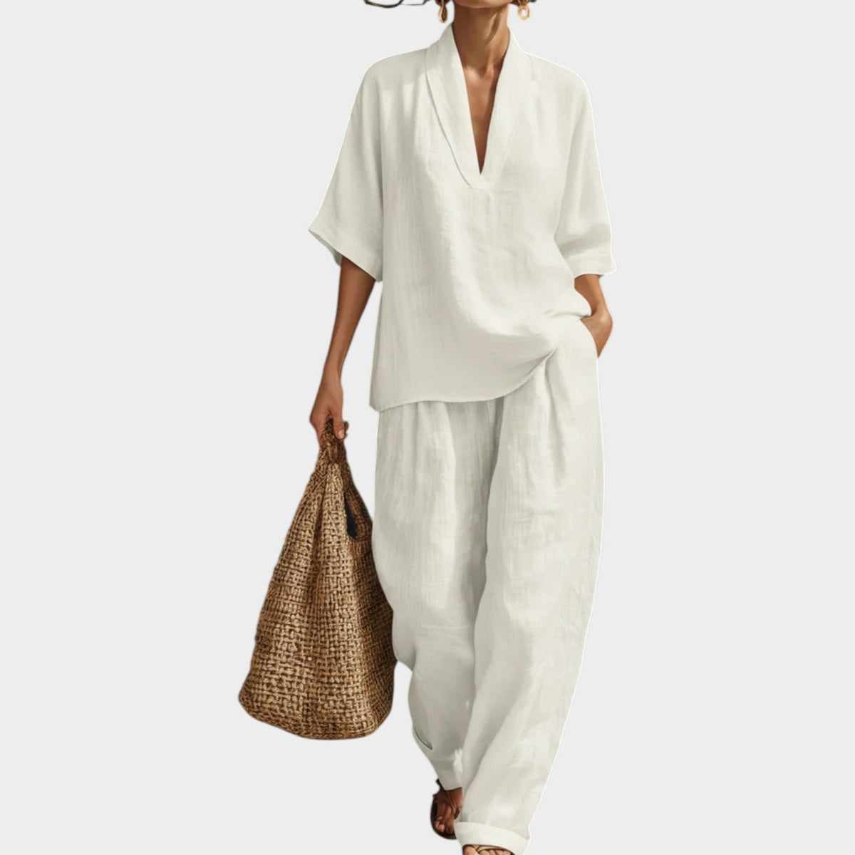 Women's Linen Two-Piece Set Flowy Top & Wide Leg Pants