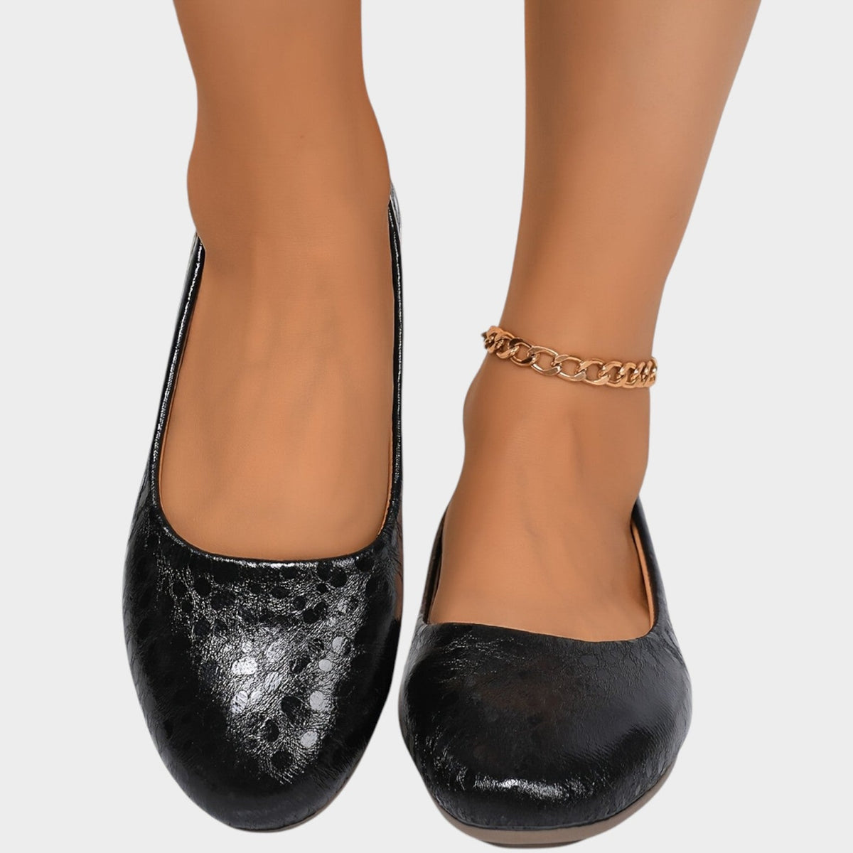 Women’s Ballet Flats Metallic Textured Round Toe