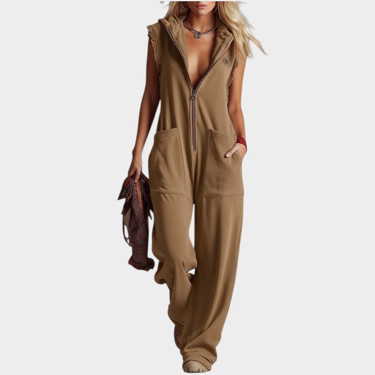 Relaxed Zip-Up Hooded Jumpsuit
