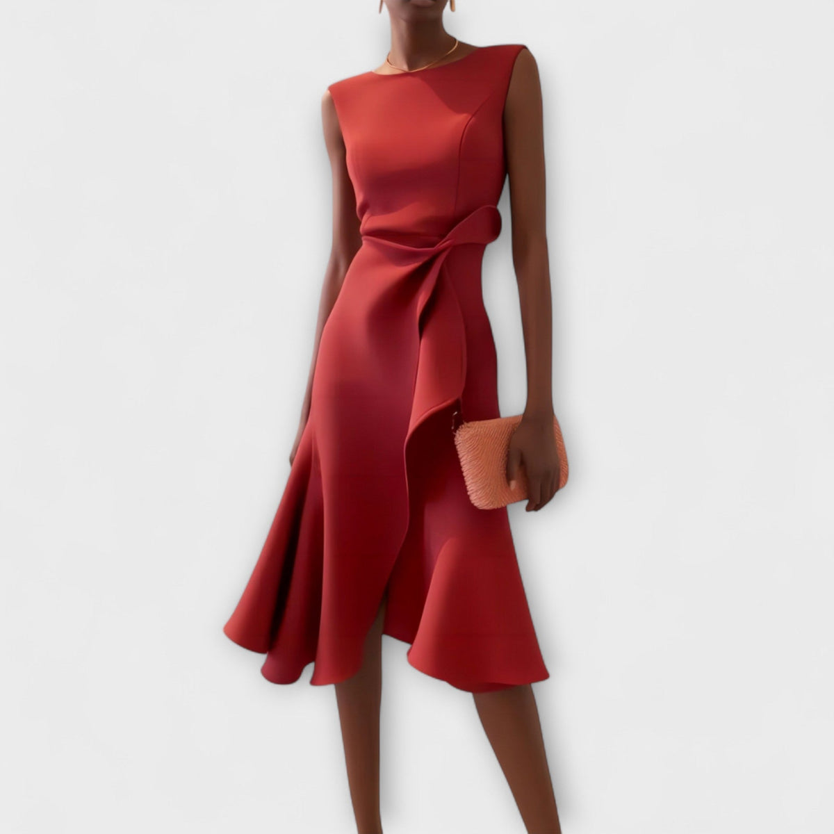 Women's Sleeveless Wedding Guest Midi Dress with Ruffle Hem