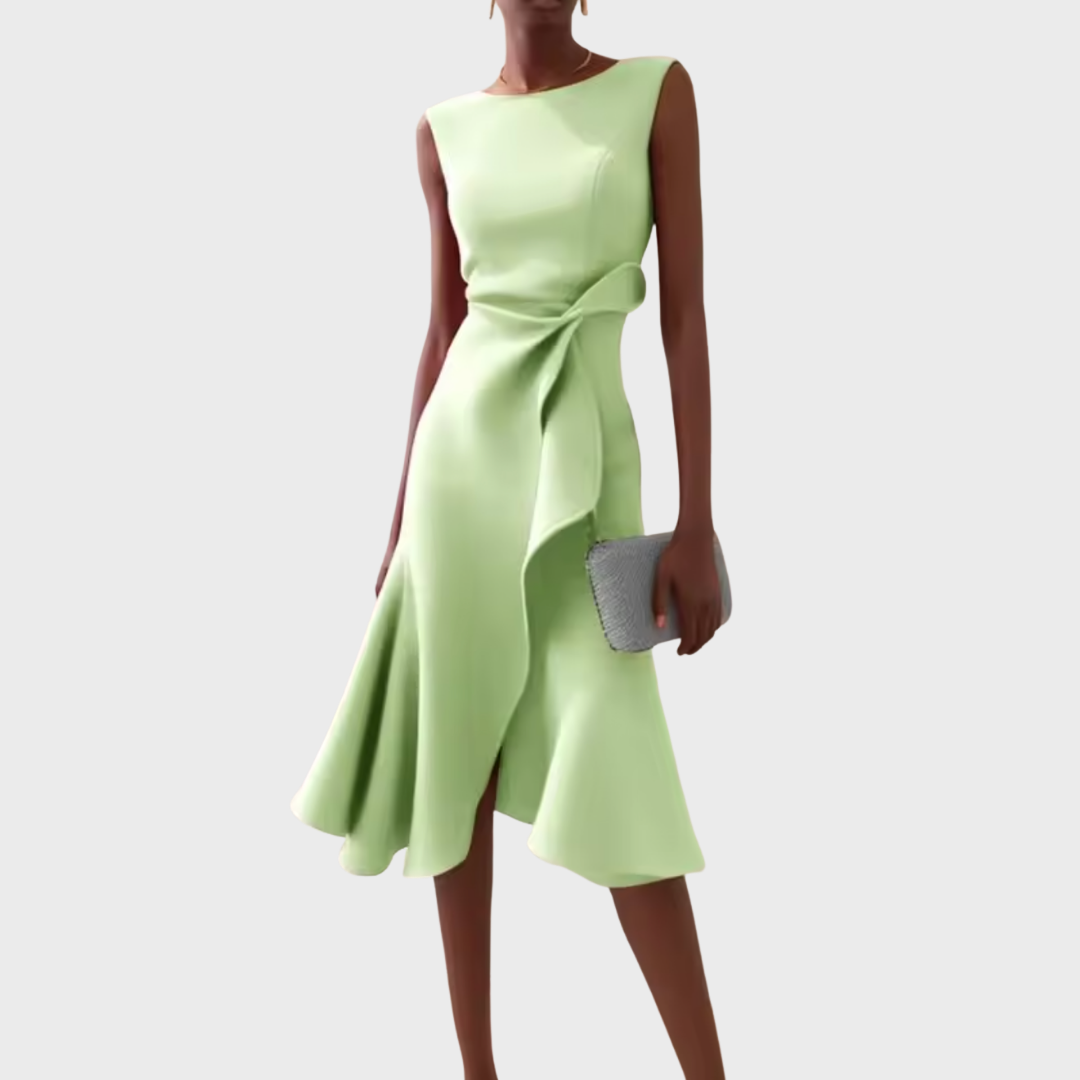 Women's Sleeveless Wedding Guest Midi Dress with Ruffle Hem
