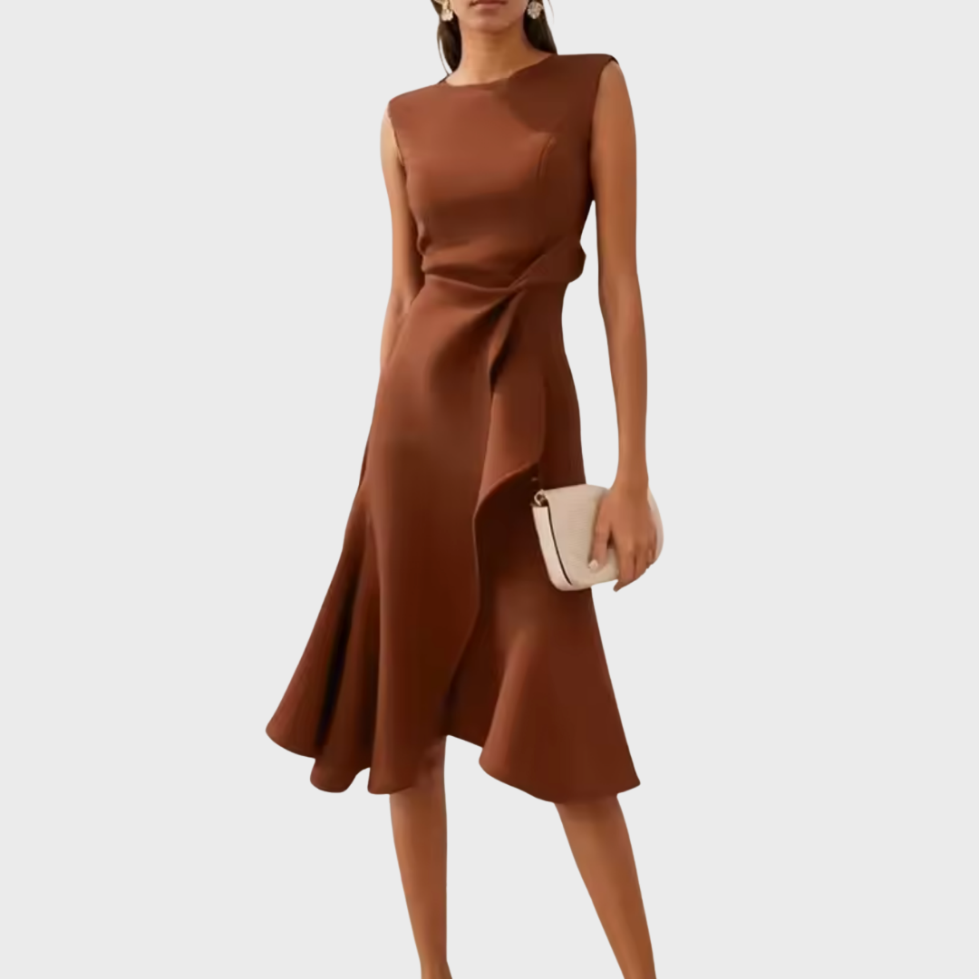 Women's Sleeveless Wedding Guest Midi Dress with Ruffle Hem
