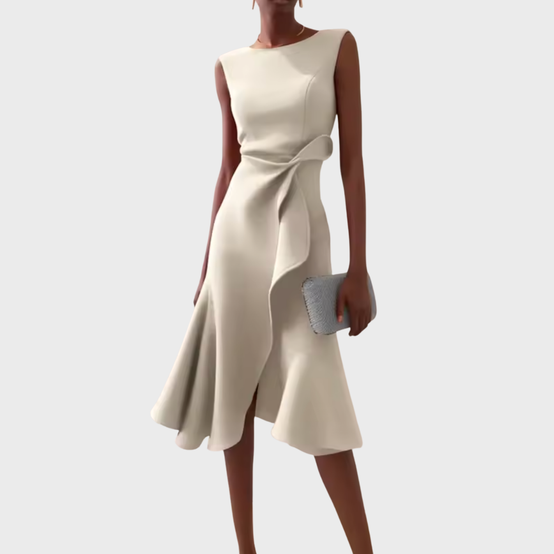 Women's Sleeveless Wedding Guest Midi Dress with Ruffle Hem