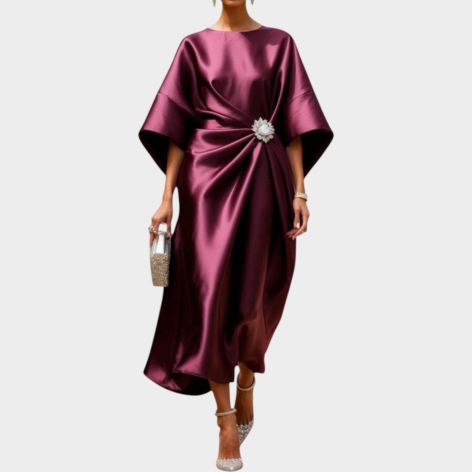 Elegant Satin Formal Midi Dress