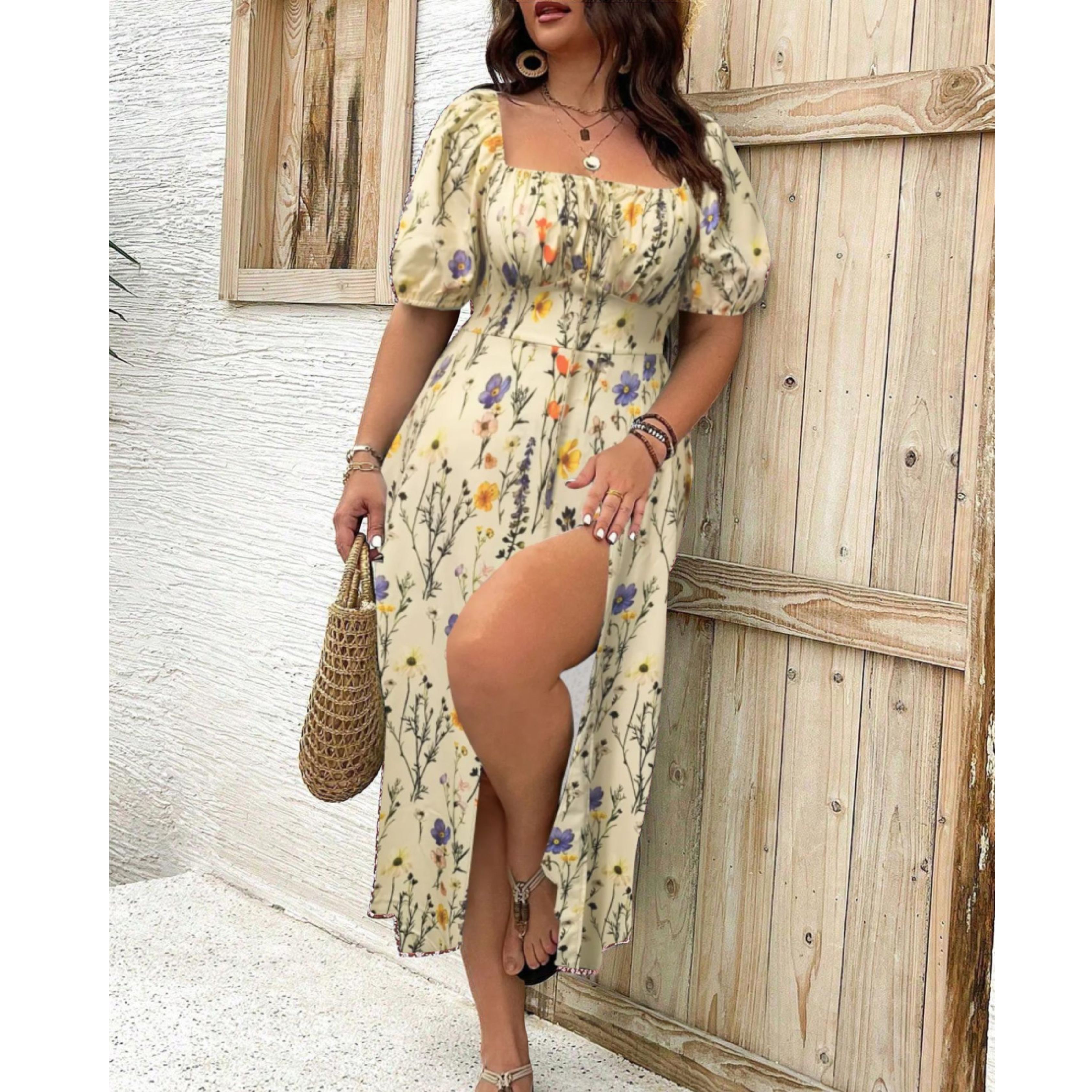 Eleanor™ | Elegant Plus Size Maxi Dress with Puff Sleeves