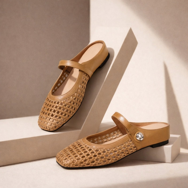 Goldie | Women's Woven Mary Jane Mules - Flat Slip-On Shoes