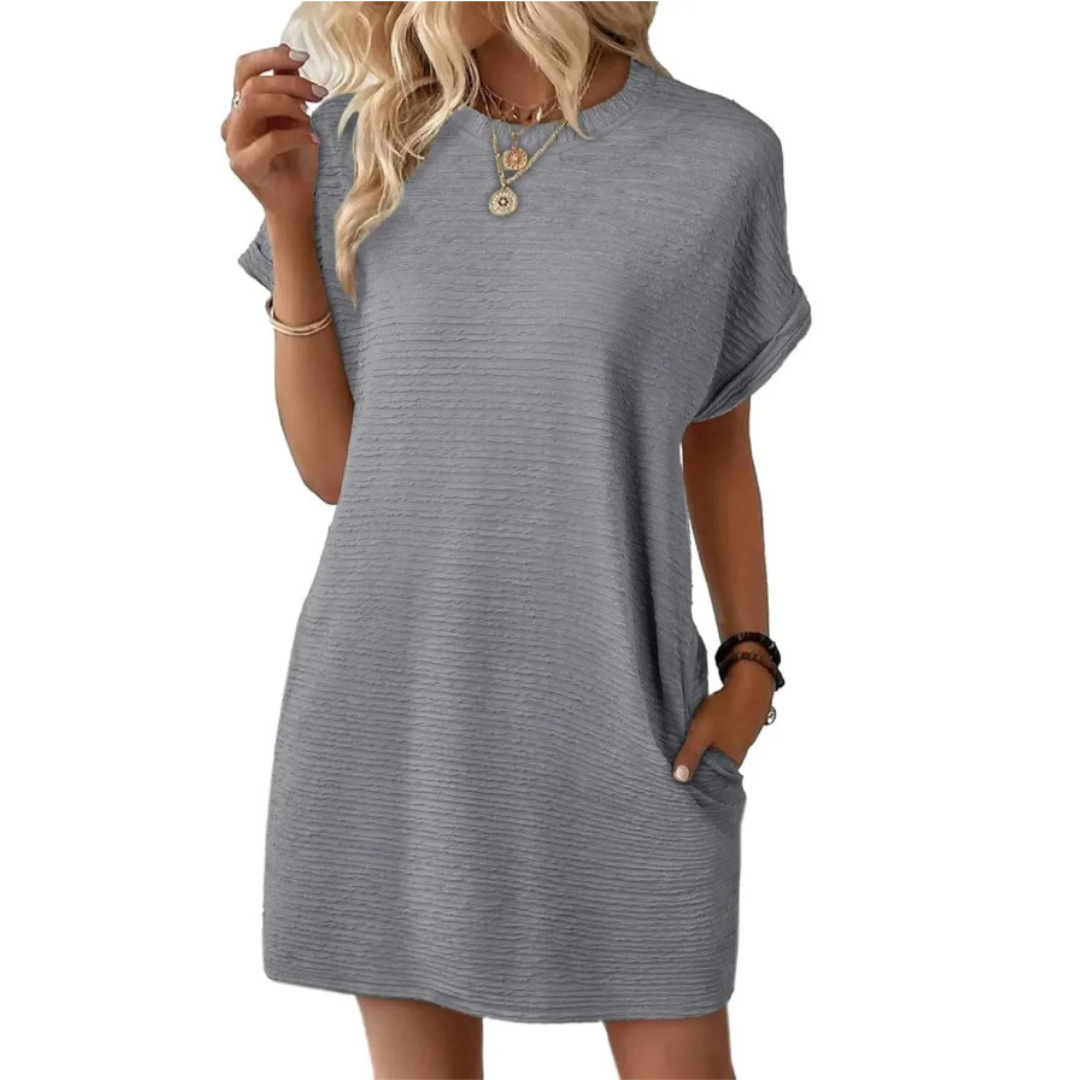 Vivid Women's Short Sleeve Crew Neck Mini Dress
