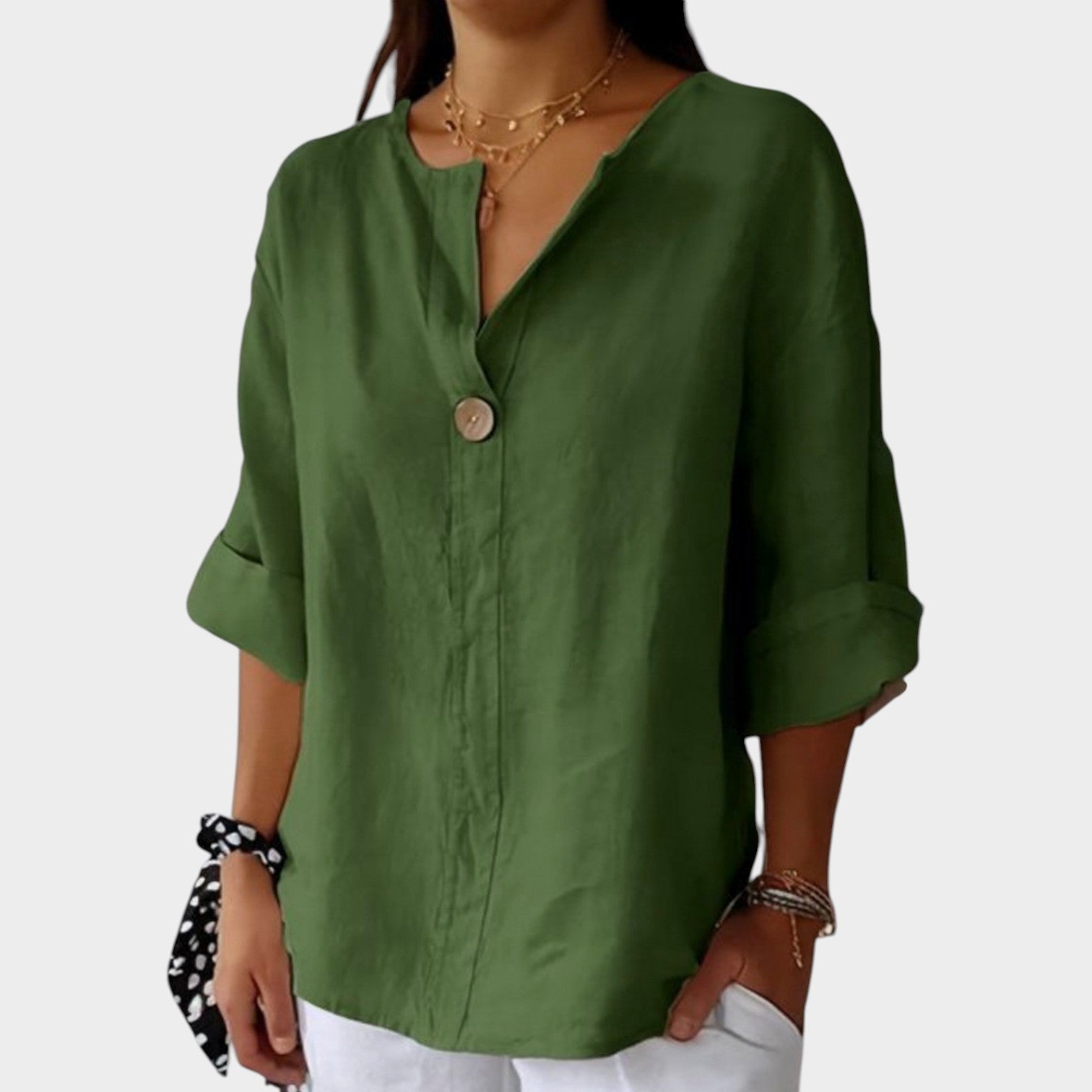 3/4 Sleeve V-Neck Blouse
