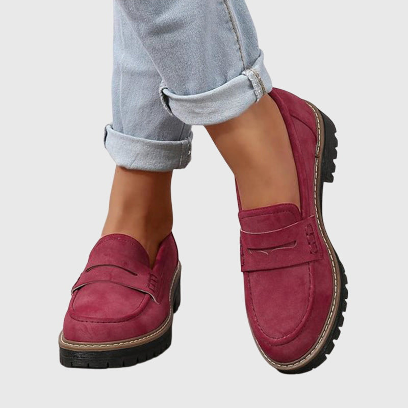 Women’s Suede Loafers Slip-On Penny Strap Lug Sole