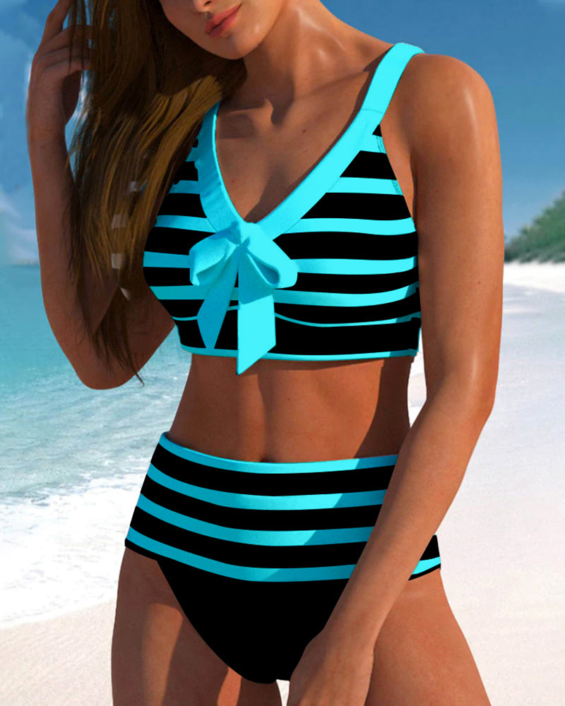 Caroline | Women's Striped High-Waisted Bikini Set