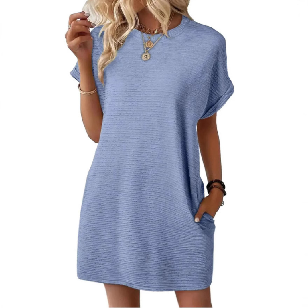Vivid Women's Short Sleeve Crew Neck Mini Dress