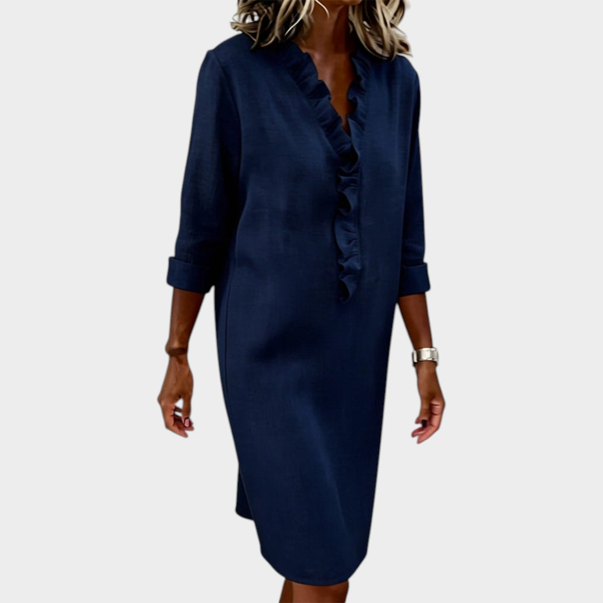 Women’s Ruffle Midi Dress with Long Sleeves