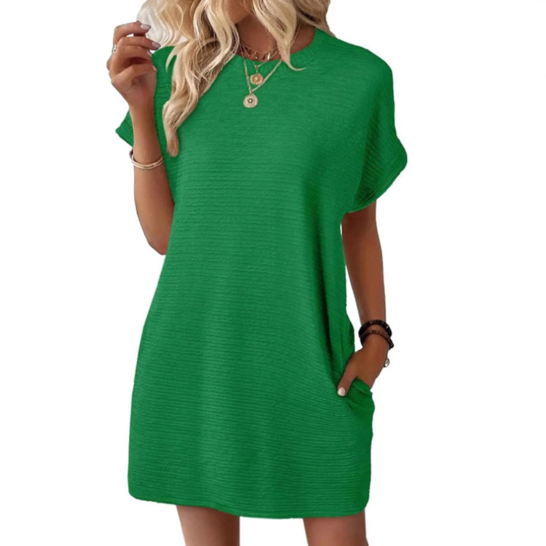 Vivid Women's Short Sleeve Crew Neck Mini Dress