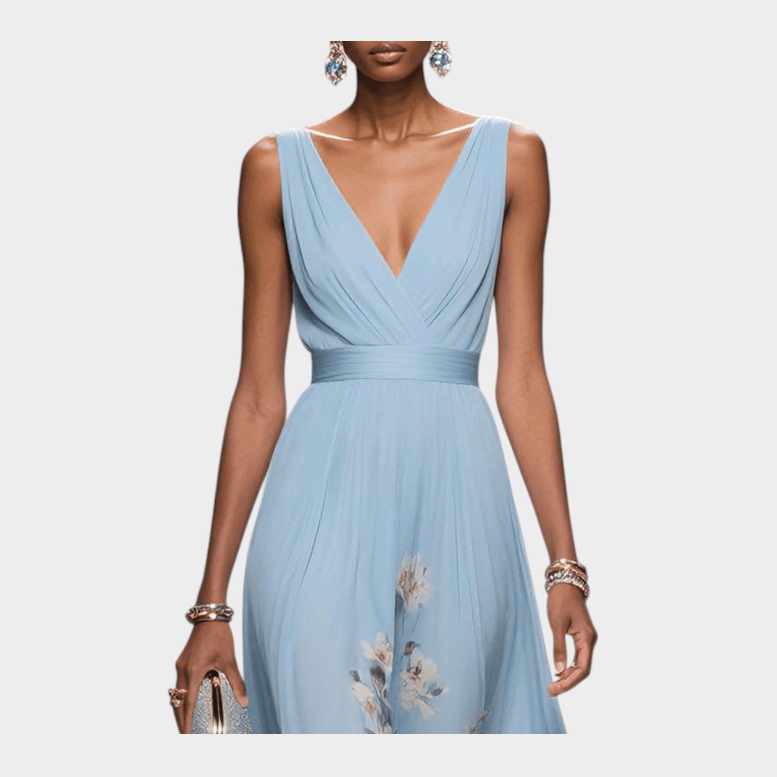 V Neck Floral Wedding Guest Maxi Dress