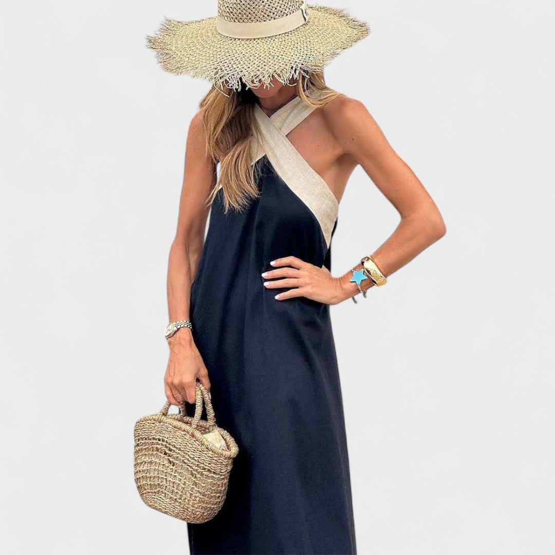 Sue™ | Chic Cross-Neck Maxi Dress