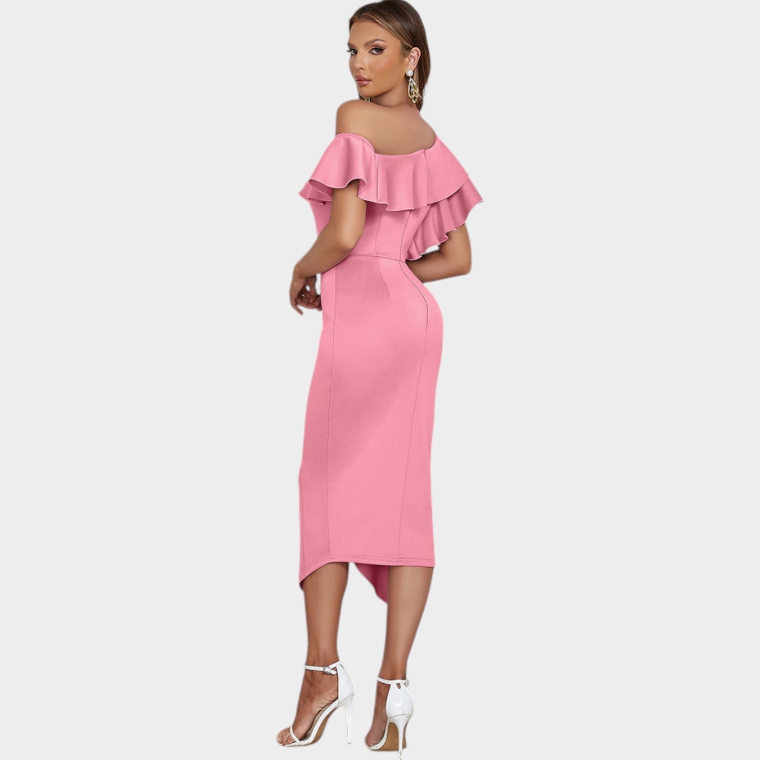 Ruffle Midi Off-Shoulder Wedding Guest Dress