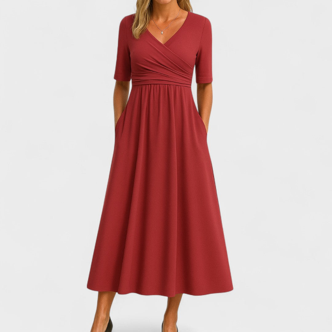 Wrap V-Neck Midi Dress