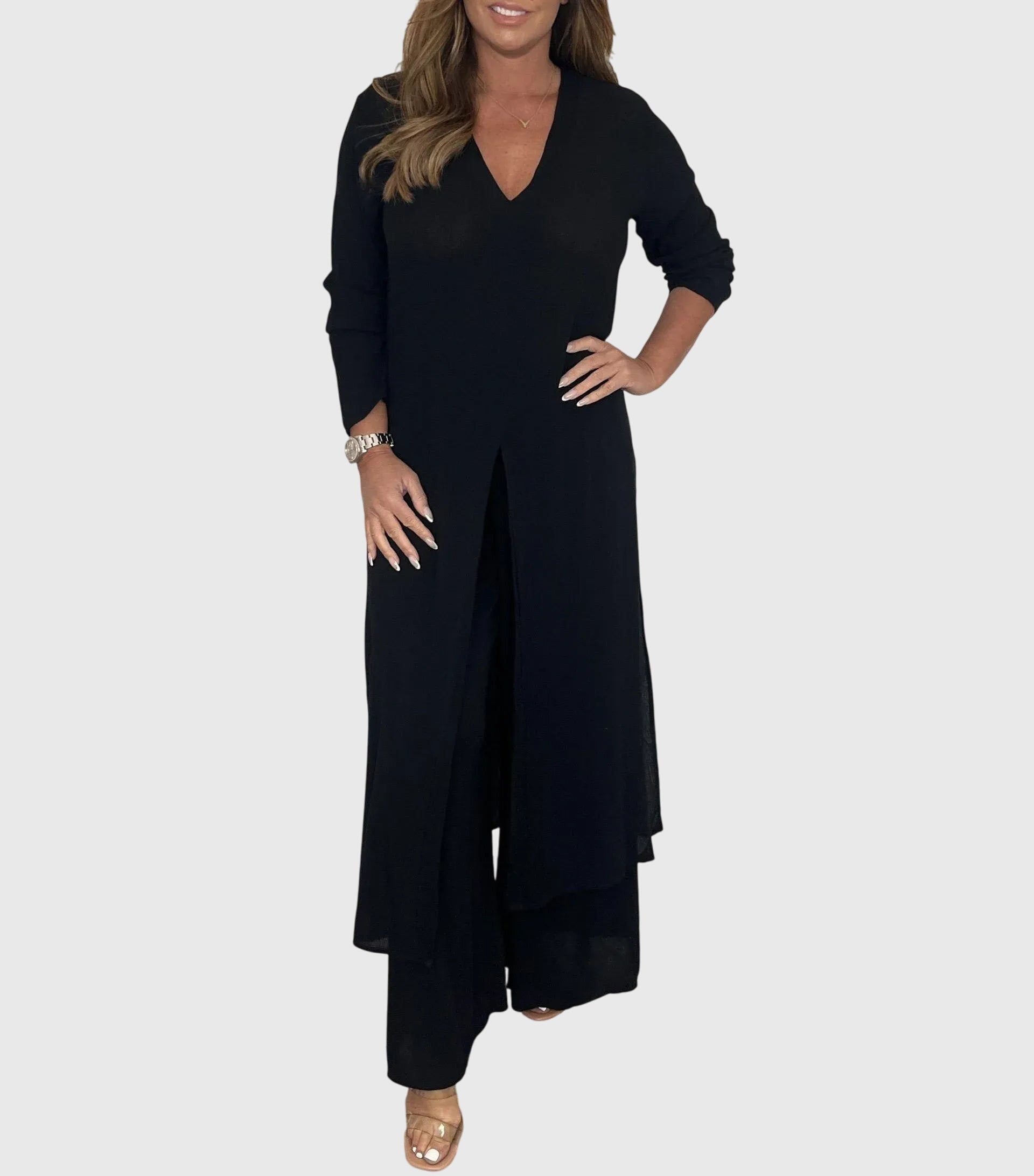 Pearl | Women's Two-Piece Duster Cardigan and Wide Leg Pants Set