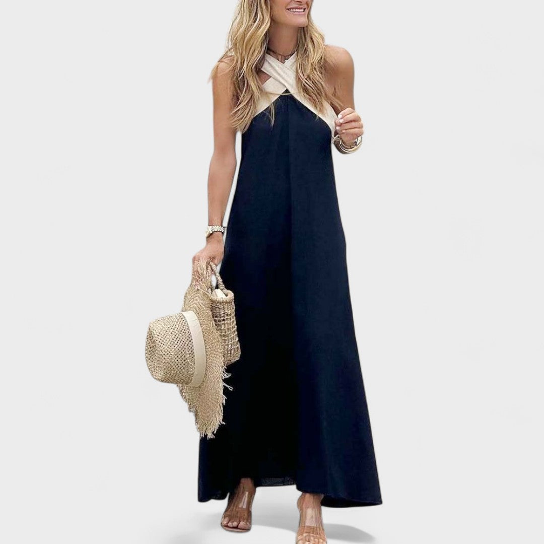 Sue™ | Chic Cross-Neck Maxi Dress