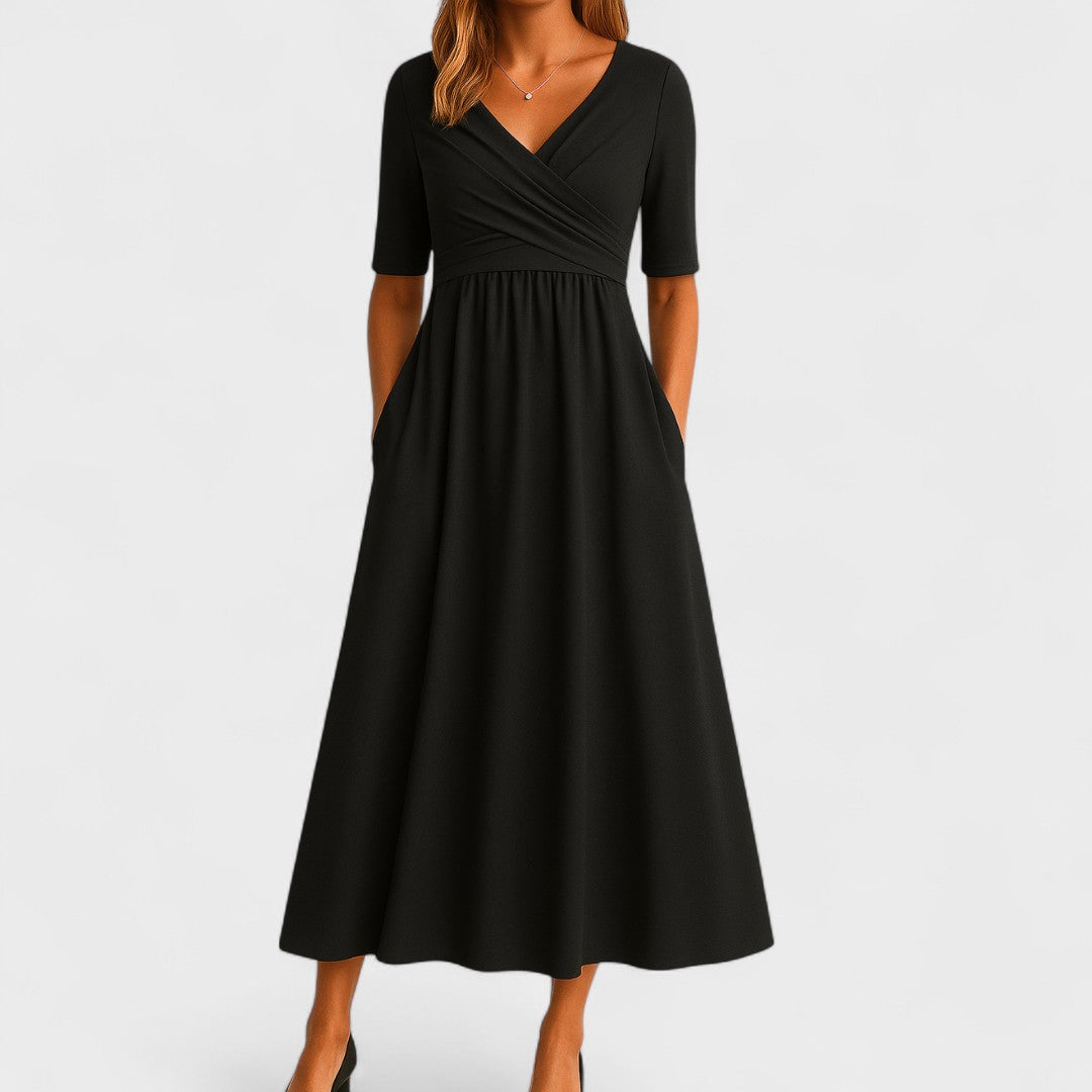 Wrap V-Neck Midi Dress