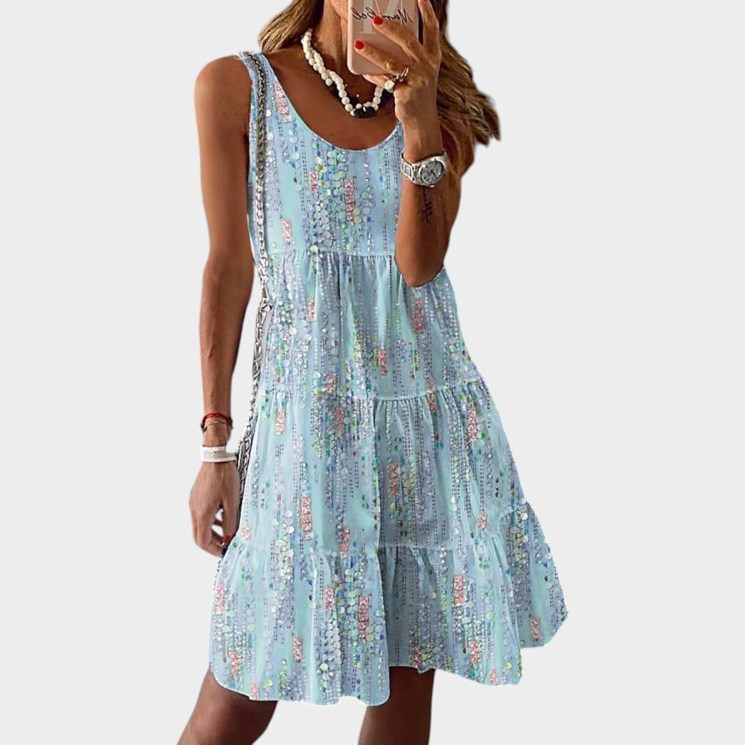 Sleeveless Floral Tiered Summer Mini Dress