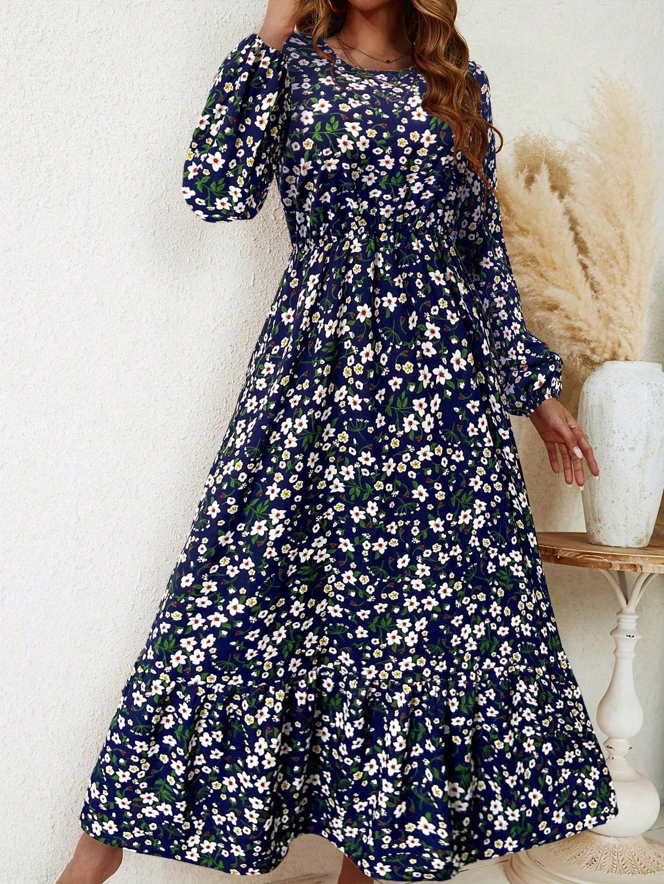 Flora | Women's Maxi Dress with Floral Print, Bishop Sleeves, and Smocked Waist
