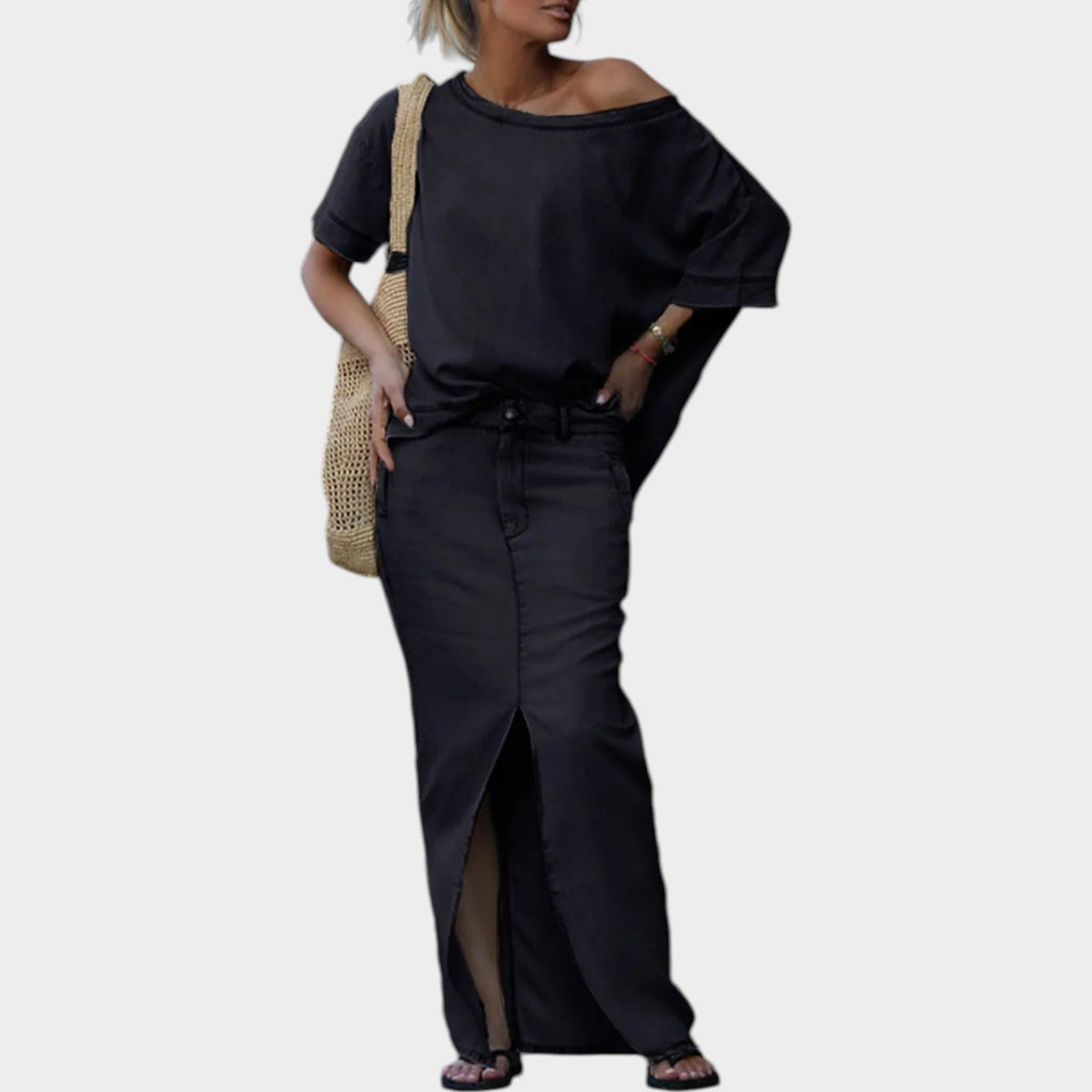 Women's Matching Set Off Shoulder Denim Two Piece Set