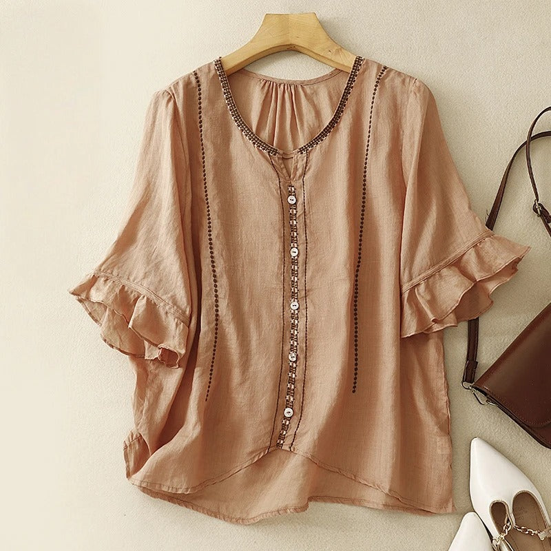 Gia™ | Ruffled Sleeve Blouse with Pattern Design