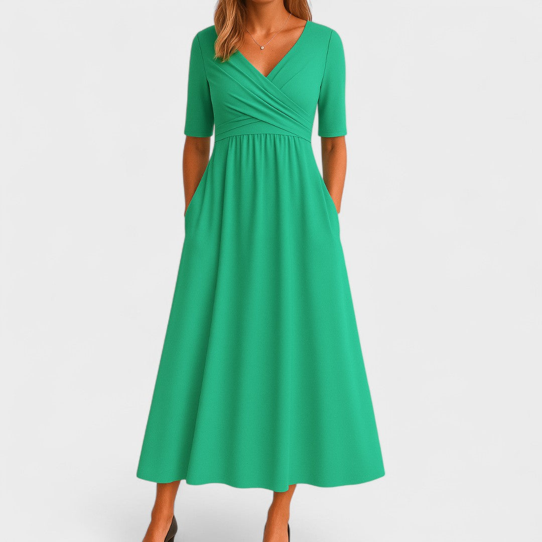 Wrap V-Neck Midi Dress