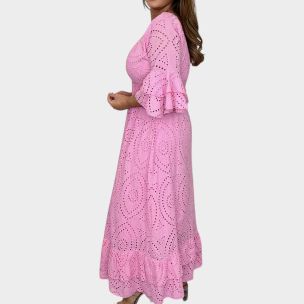 Women's Maxi Dress Eyelet Lace V-Neck