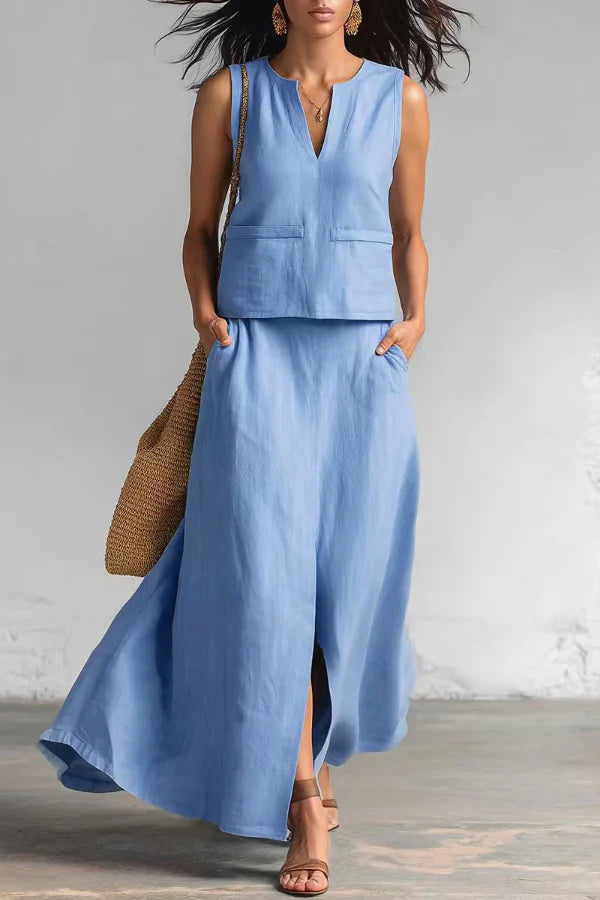 Sleeveless Linen Two-Piece Set