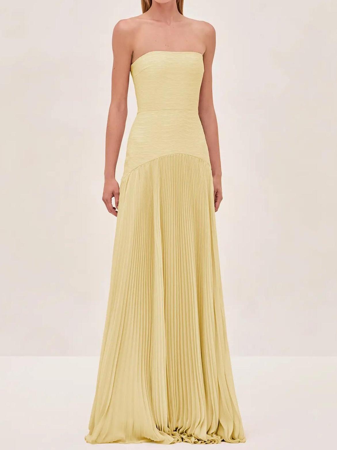 Sage | Women's Strapless Pleated Maxi Evening Gown
