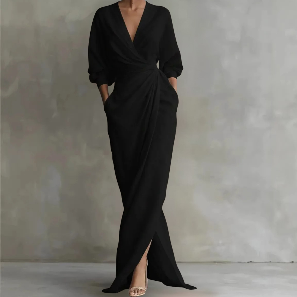 Elegant Wrap Maxi Dress with Side Slit