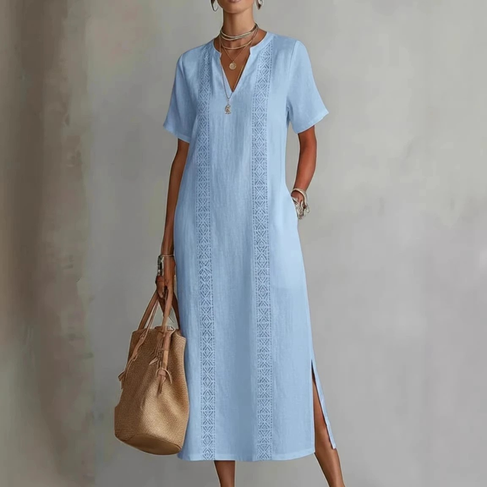 Relaxed V-Neck Midi Dress