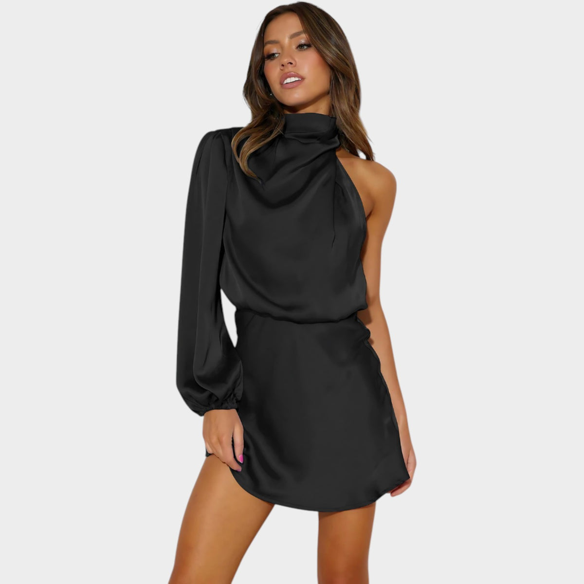 Women's Satin One Shoulder Mini Cocktail Dress