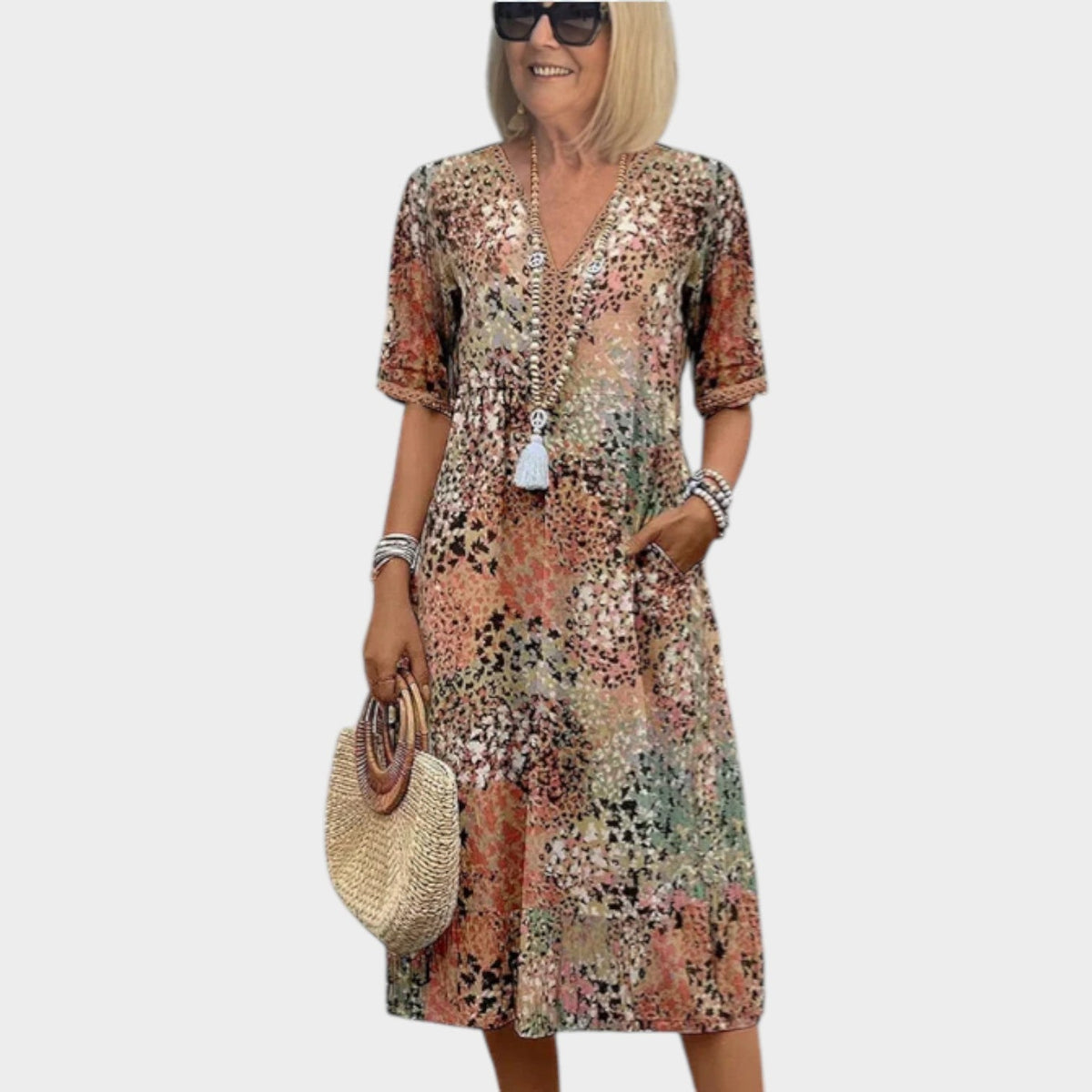 Women's Midi Summer Dress Boho V Neck