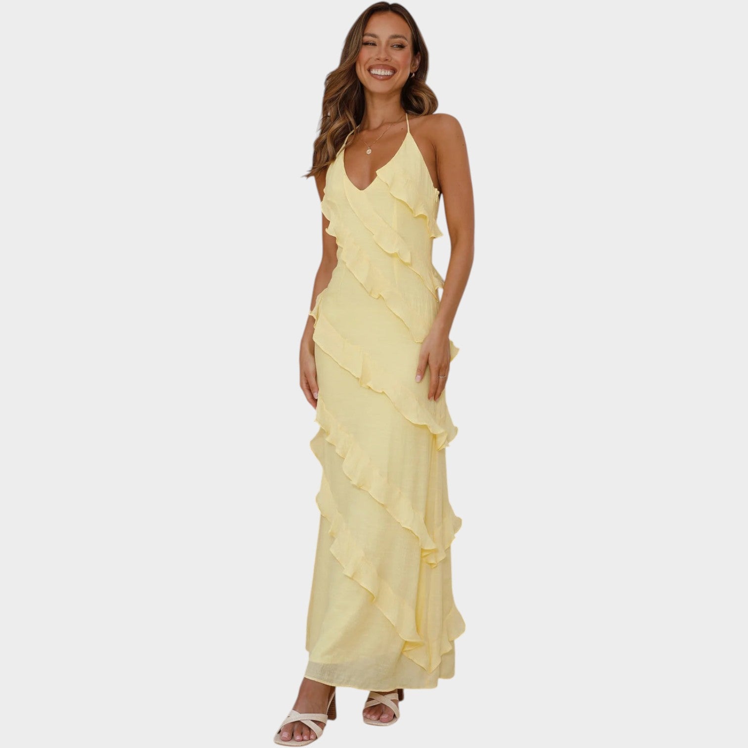 Elegant Formal Ruffle Maxi Dress