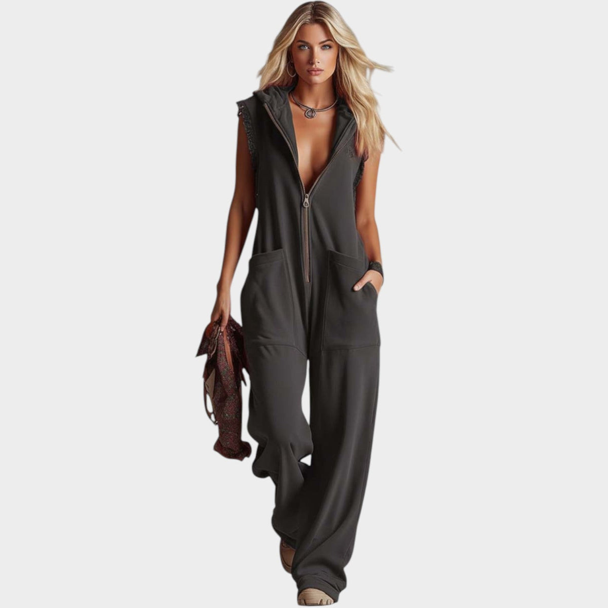 Women's Sleeveless Hooded Zip-Up Jumpsuit