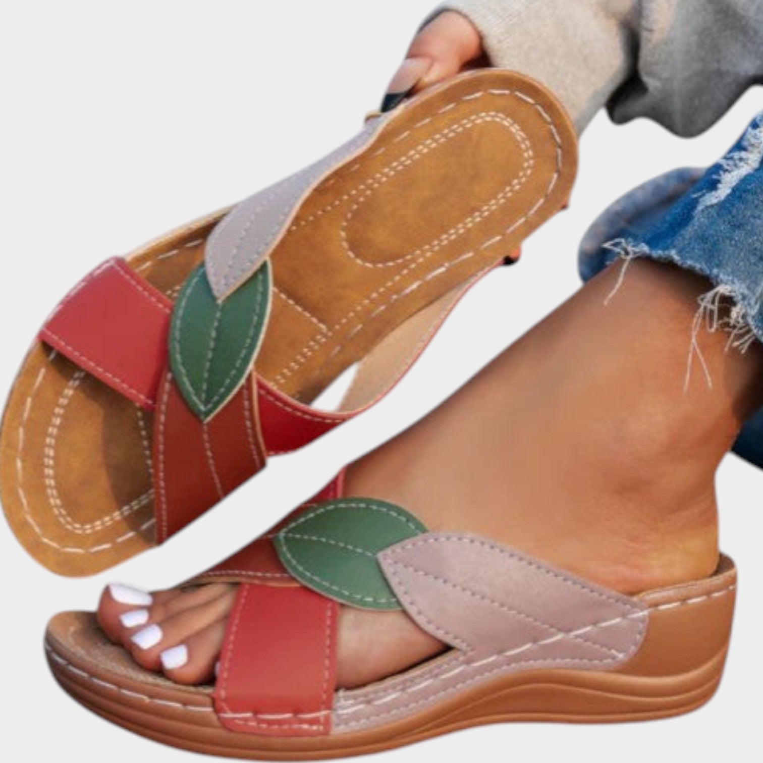 Leaf Detail Comfort Wedge Sandals