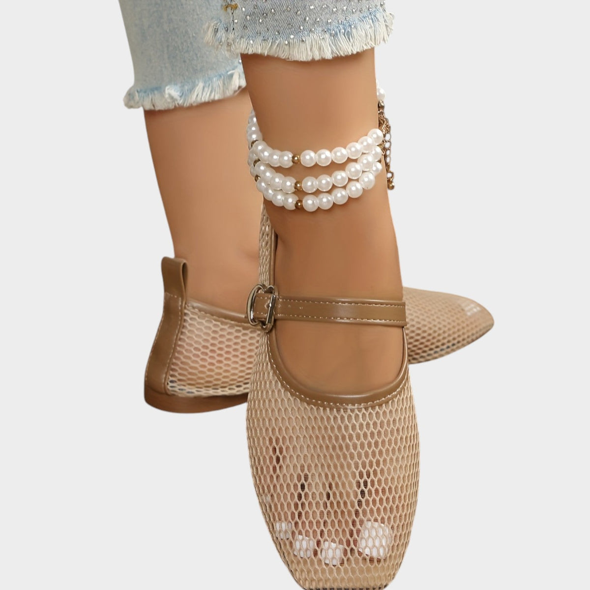 Womenās Mesh Ballet Flats Casual Buckle Strap