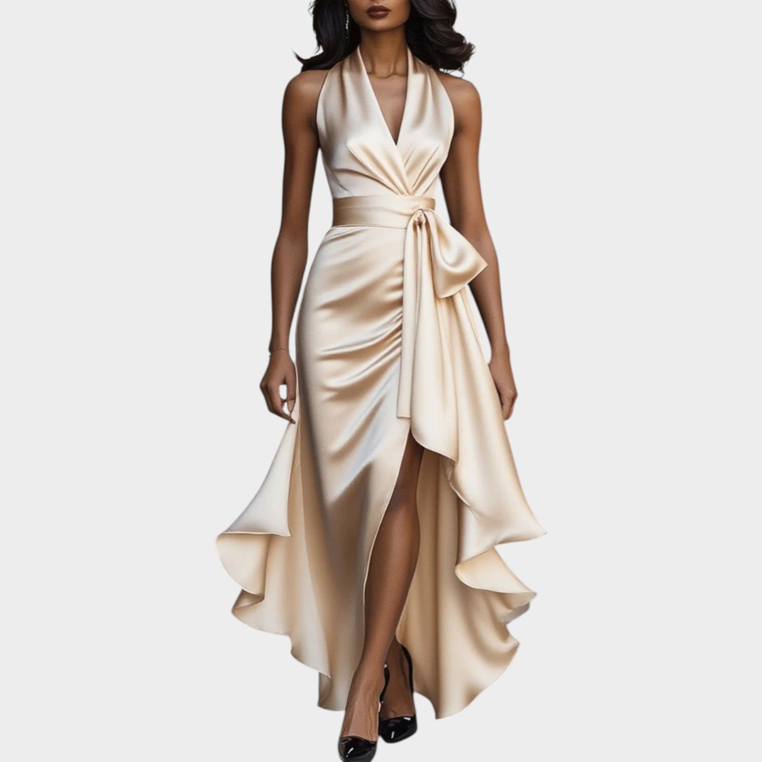 Elegant Halter Wrap Maxi Dress