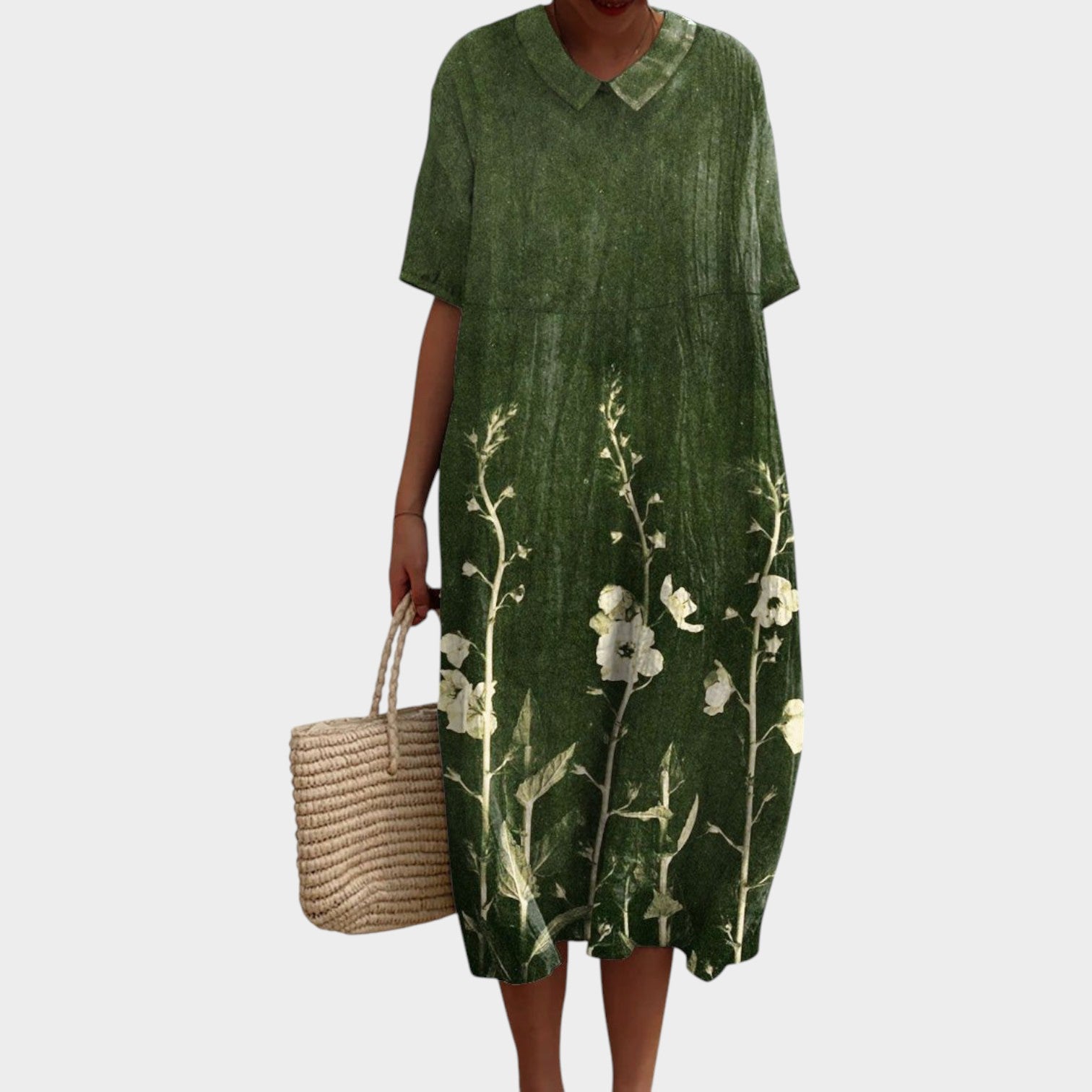 Casual V-Neck Floral Midi Summer Dress